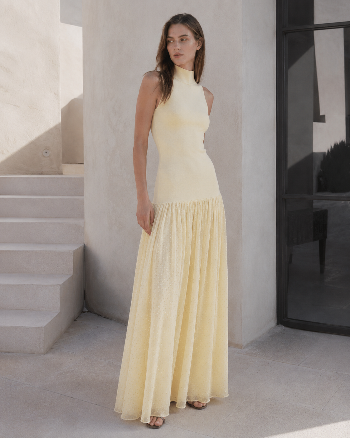 Yellow Sleeveless Mesh Boho Dress
