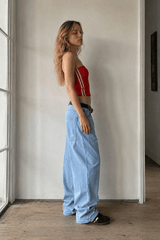Minimalist Pocket Embroidery Relaxed Wide Leg Jeans