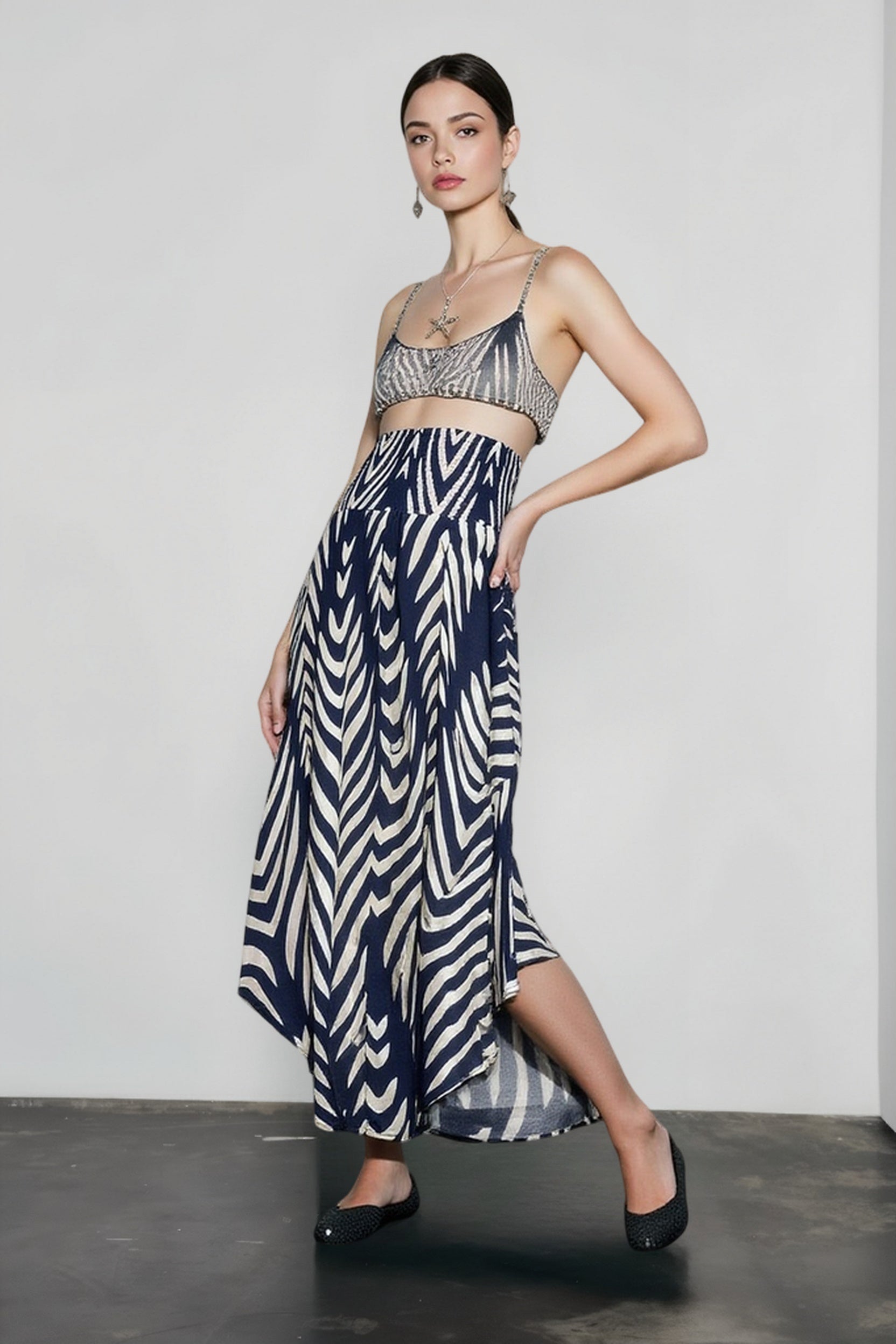 Leaf Print Flowy Casual Vacation Skirt