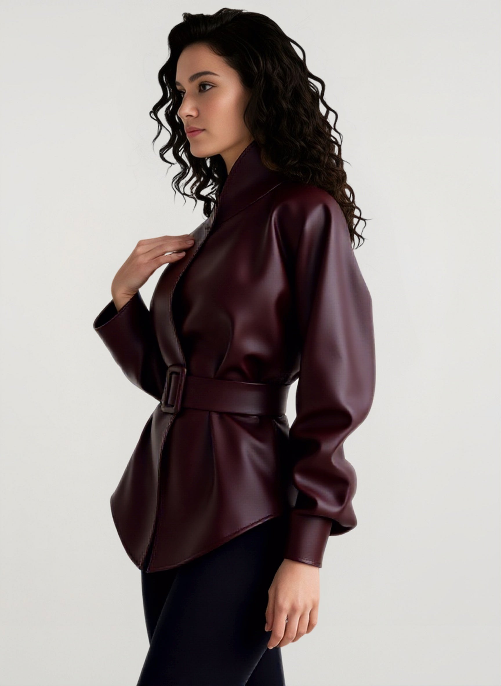 Stand Collar Trench Leather Jacket