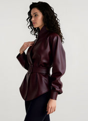 Stand Collar Trench Leather Jacket