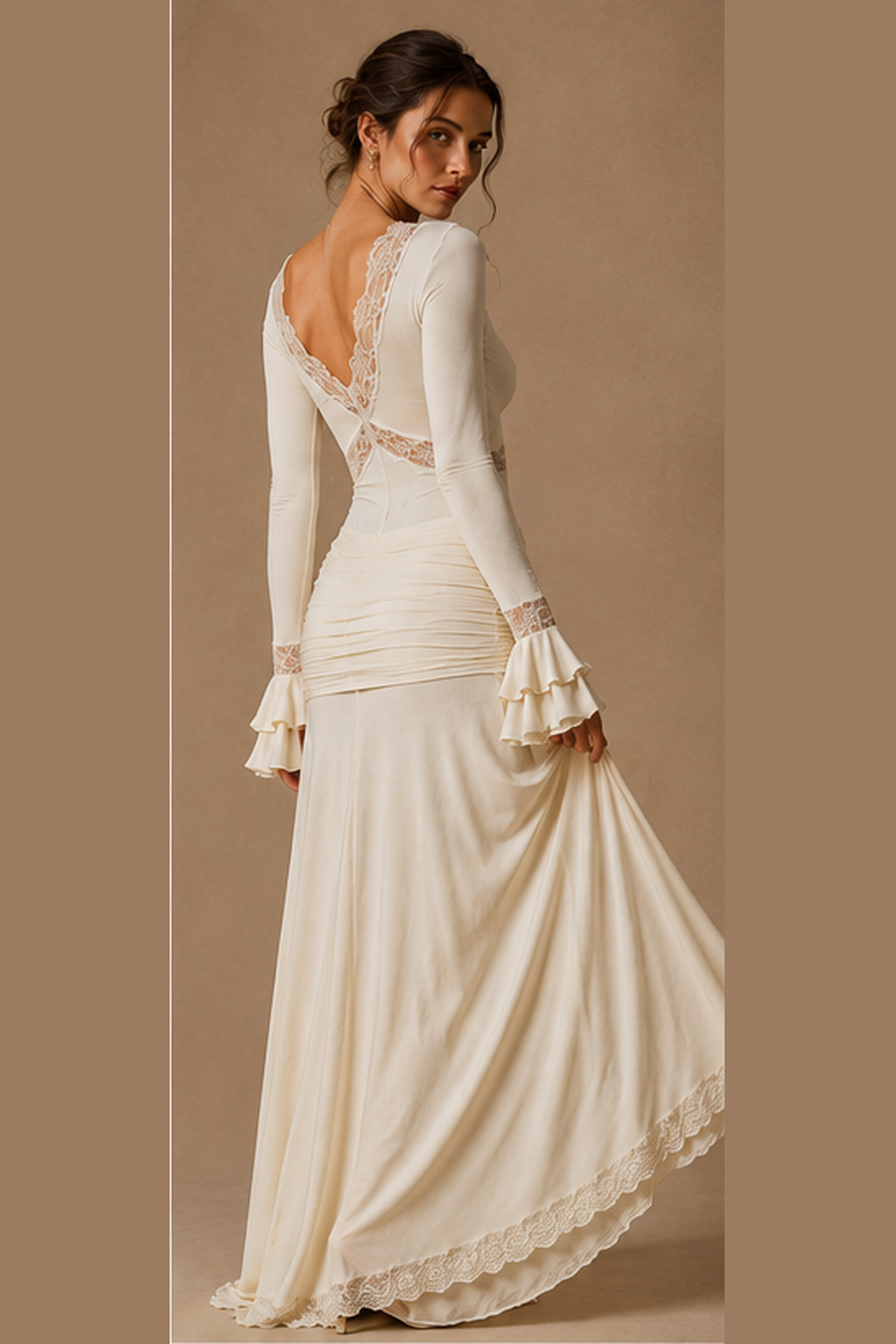 Lace Bodycon Flare Sleeve Maxi Dress