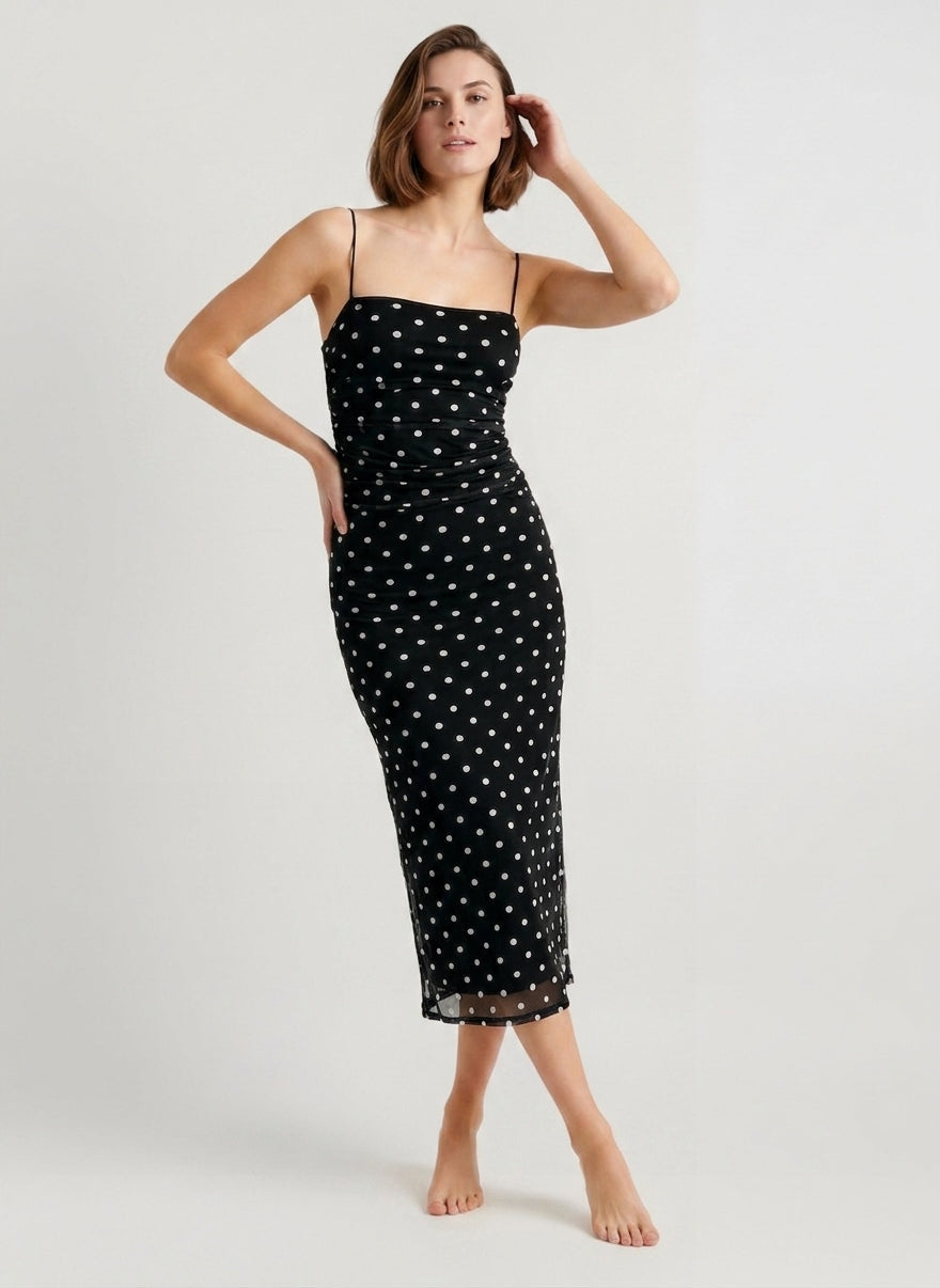 Polka Dot Cami Bodycon Maxi Dress