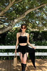 Gothic Black Ruched Waist Mini Skirt