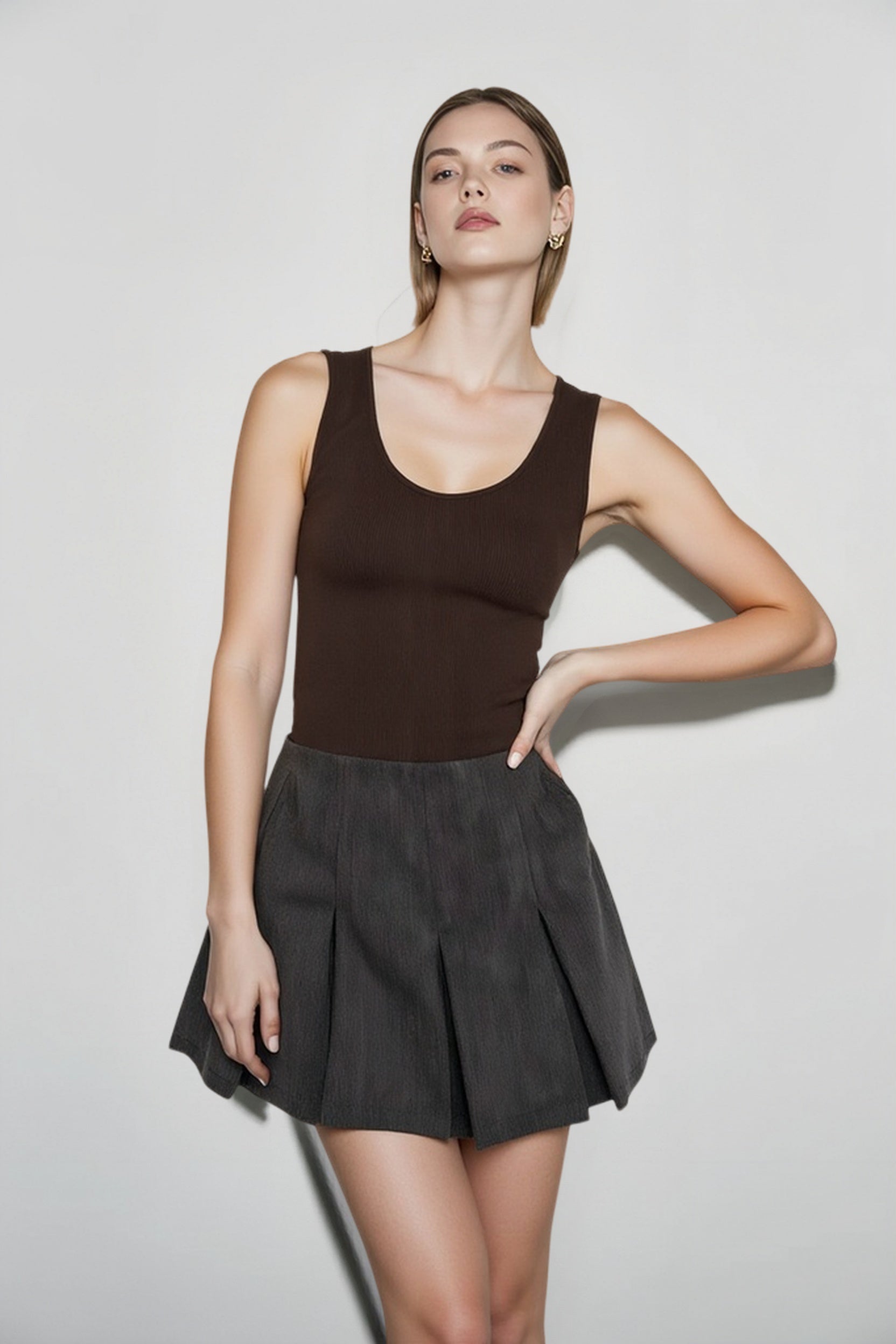 Casual Pleated Graceful Hem Mini Skort