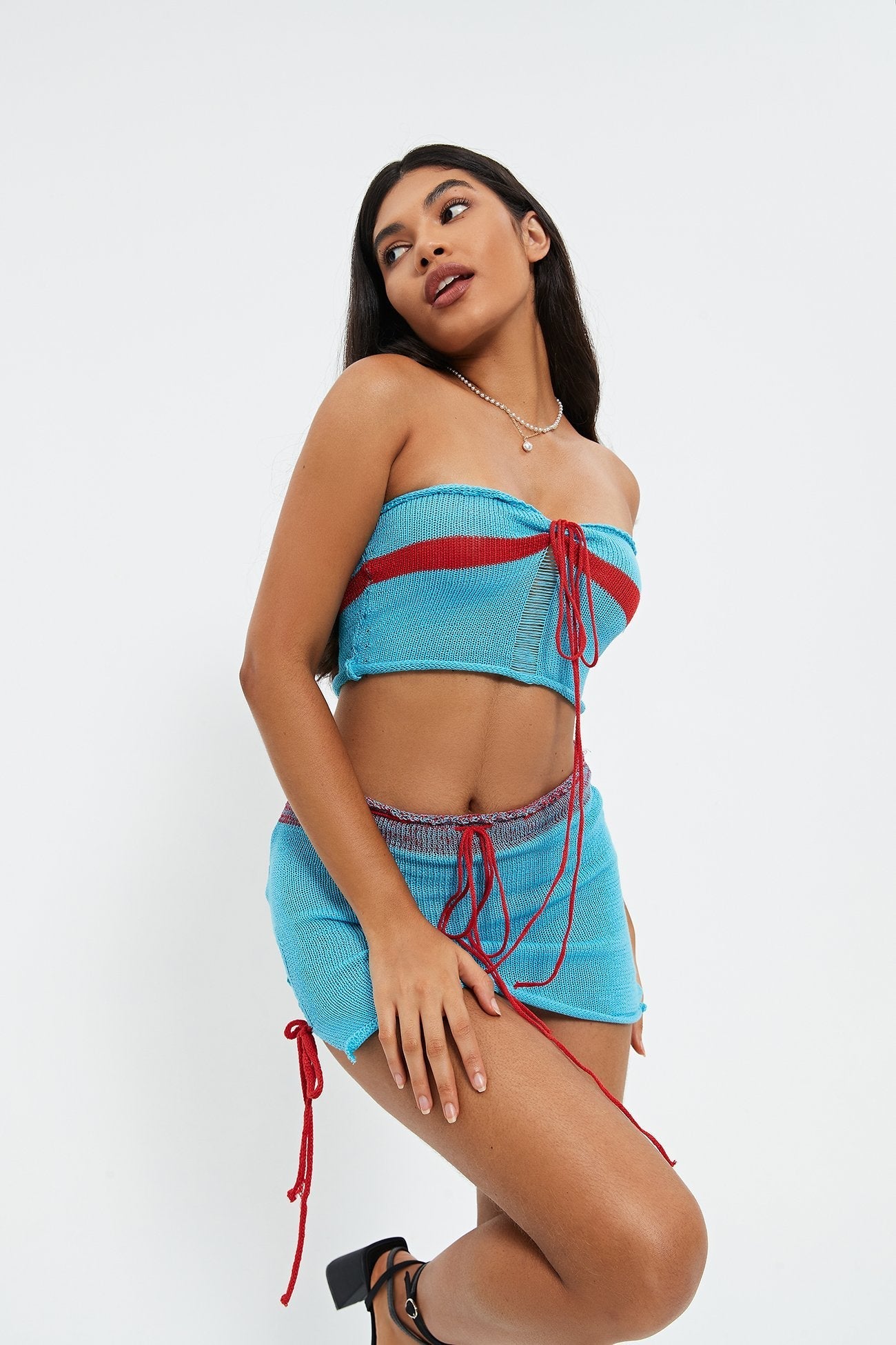 Tie Front Crop Top & Knitted Skirt Set