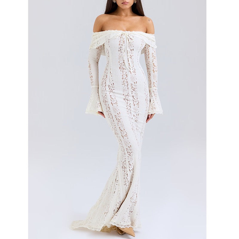 Off-Shoulder Lace Fishtail Dress