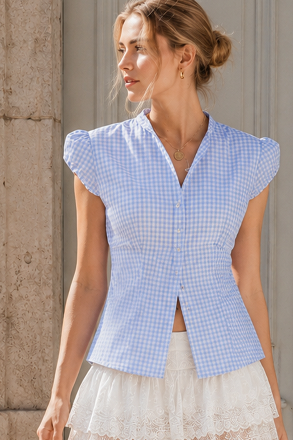 Versatile Red White Plaid Blouse