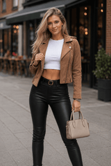Short Suede Moto Zip Coat
