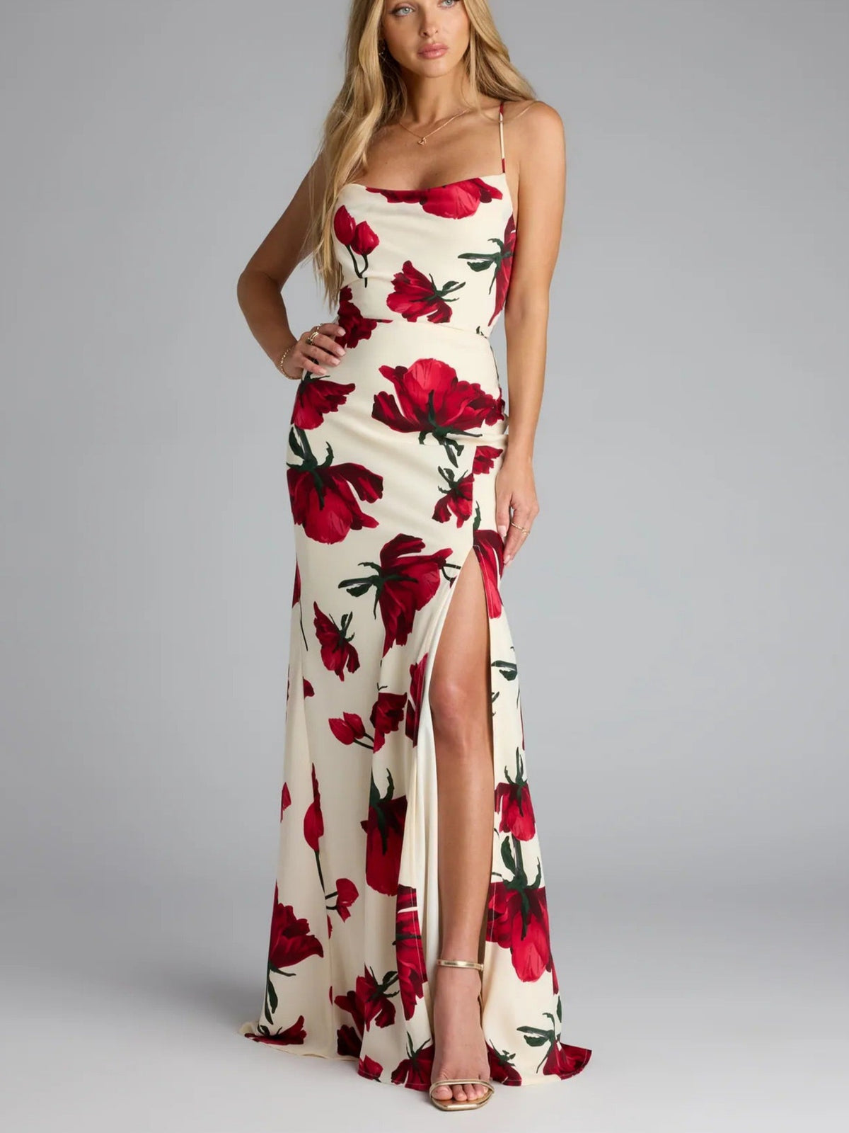 Tie-Back Floral Print Midi Dress
