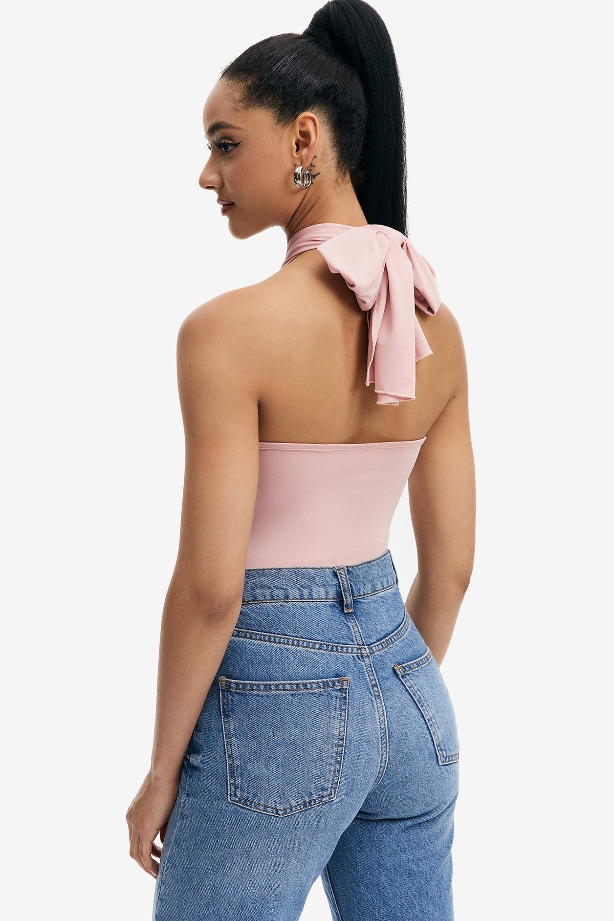 Crisscross Neck Mesh Splicing Boning Backless Bodysuit