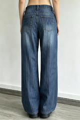 Striped Low Rise Wide Leg Jeans