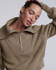 Wide Collar Half Zip Long Sleeve Sweater