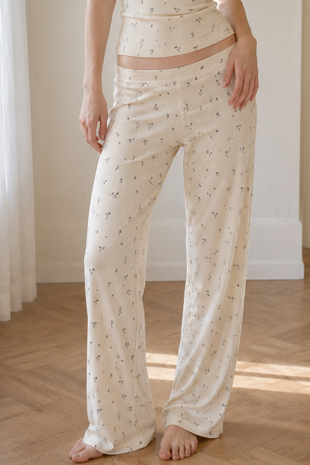 Floral Sleeveless Crop Top Floral Wide Leg Pants Two Piece Set