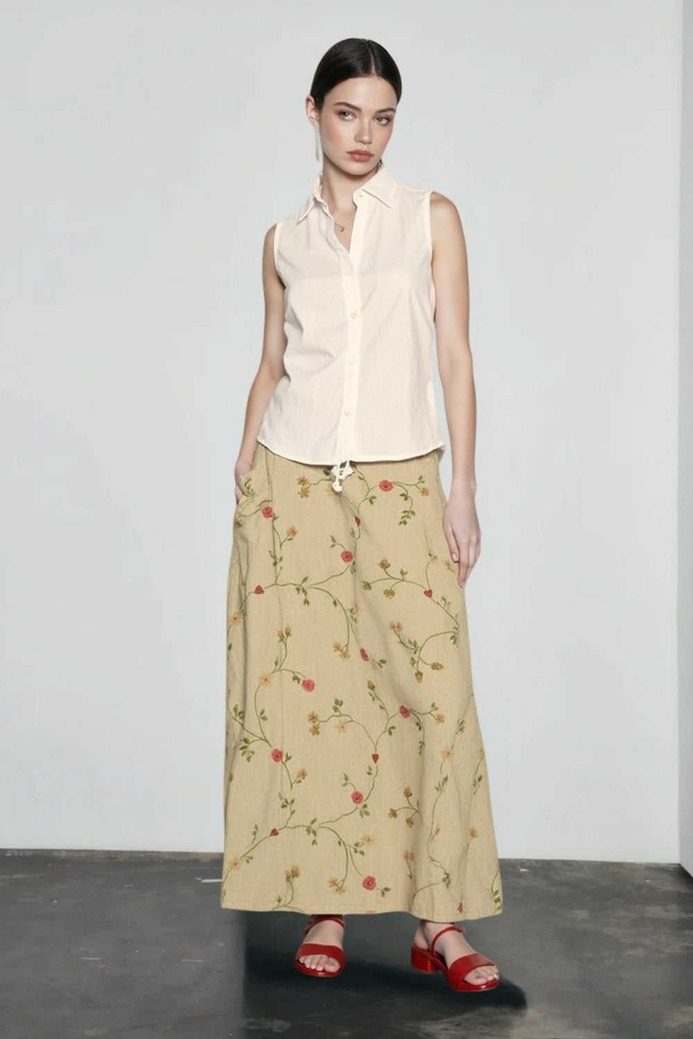 Floral Print Pocket Casual Vacation Skirt