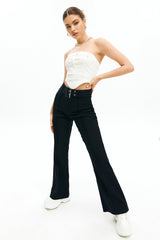 Solid Seam Detail Flared Pants With Belt
