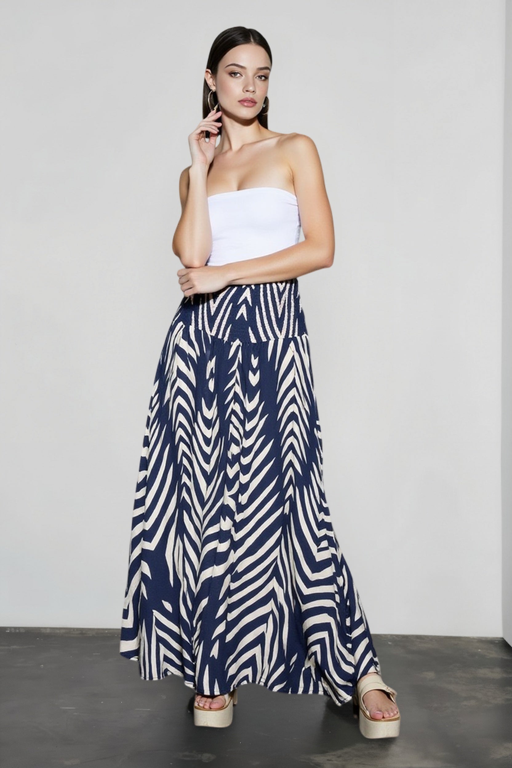 Leaf Print Flowy Casual Vacation Skirt