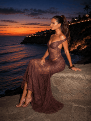 Sexy Patchwork Backless Sheer Lace Slit Maxi Dress