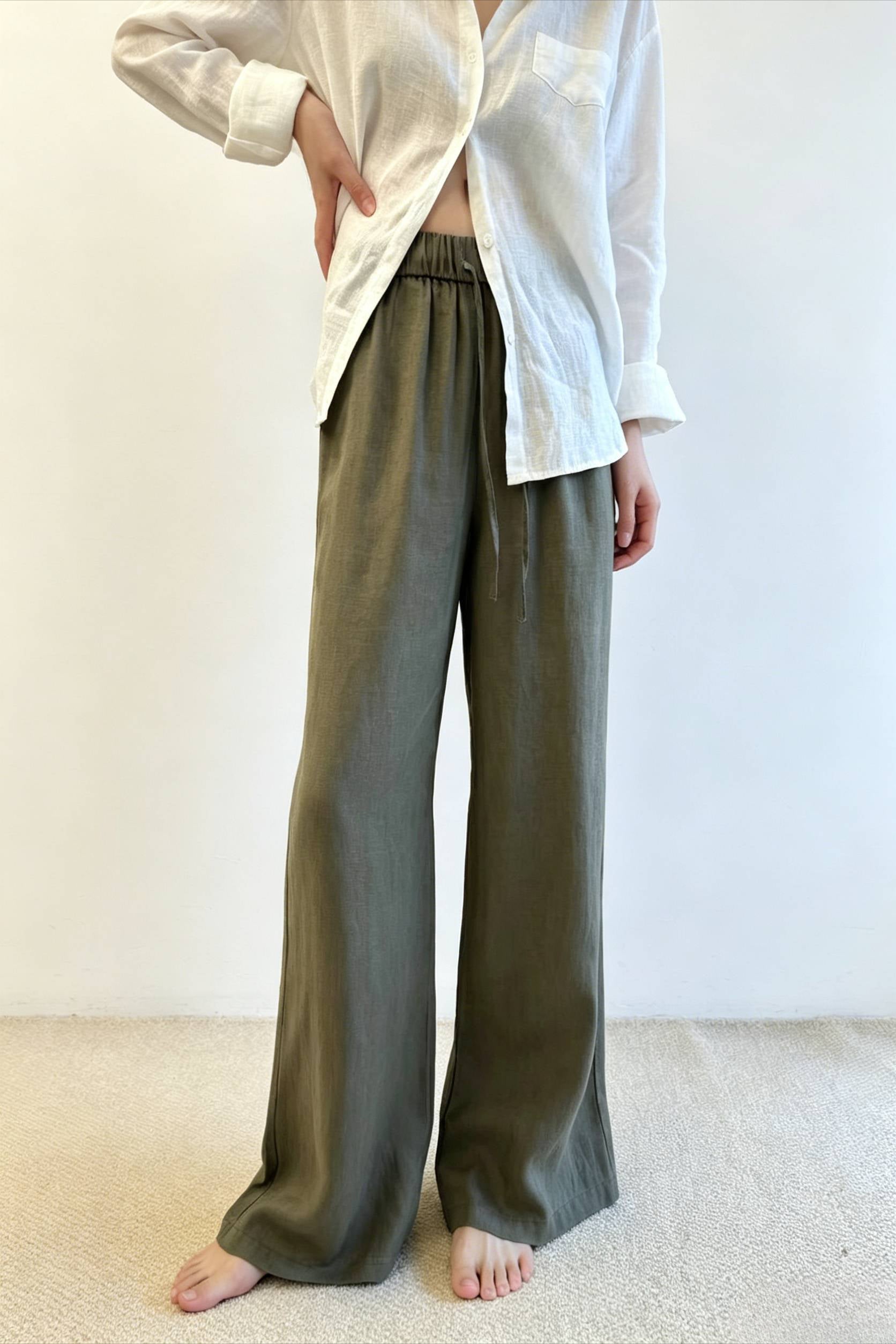 Breezy Linen Blend Straight Leg Casual Pants