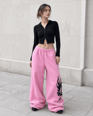 Thickened Flame Print Drawstring Wide-Leg Pants