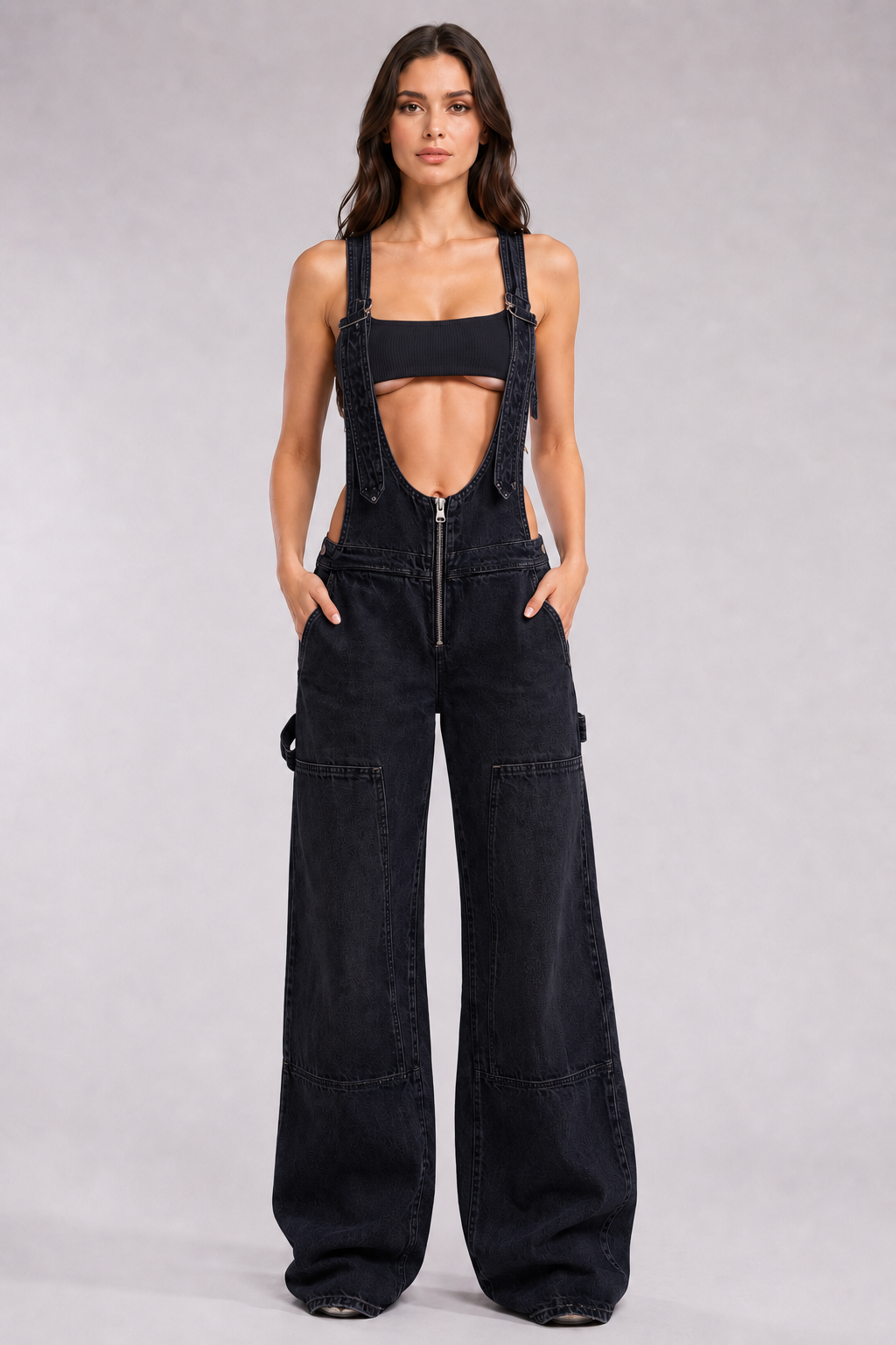 Low Rise Wide Leg Overall Jeans