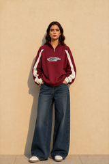 Half-Zip Stand Collar Letter Print Hoodie