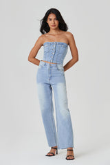 Off Shoulder Button Front Shirred Crop Top