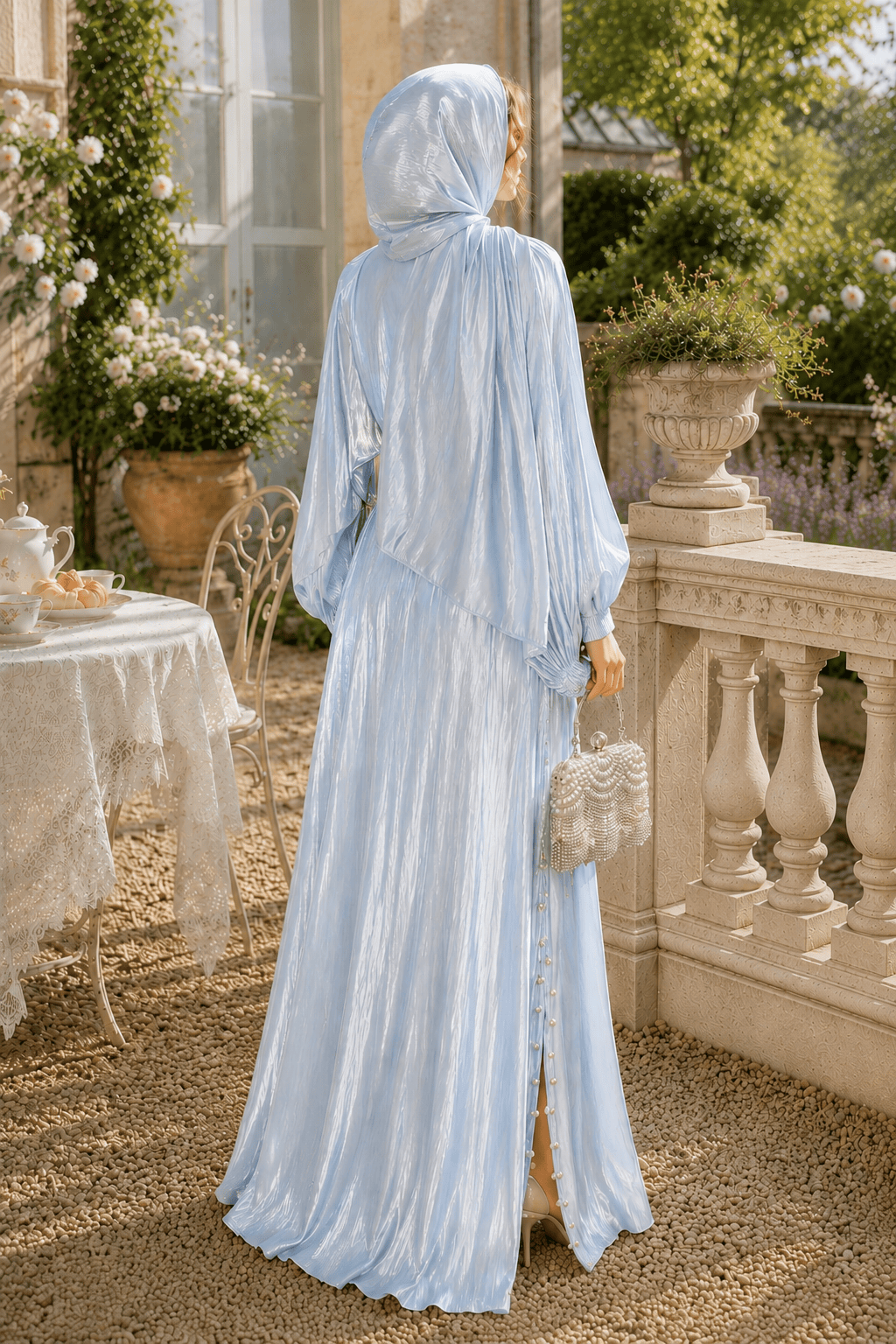 Shimmer Tulle Inner Skirt Outer Skirt Headscarf Three Piece Prom Dress