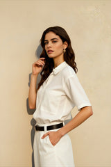 Linen V Neck Minimalist Blouse