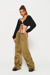 Tie Front Long Sleeve Solid Cardigan Without Bra