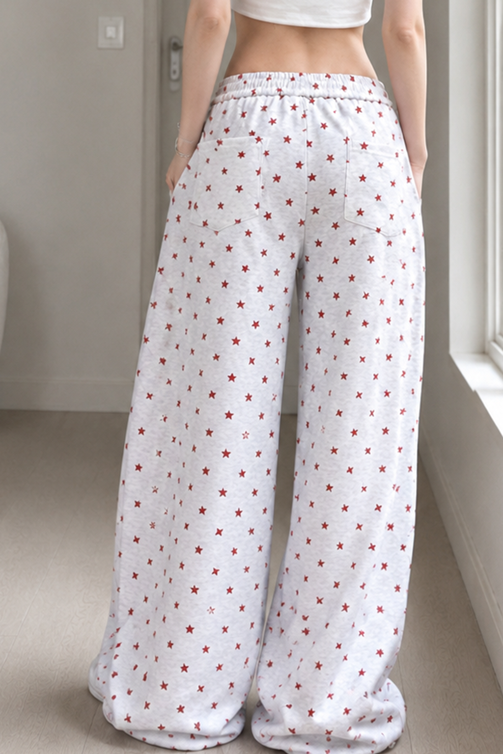 Star Letter Embroidered Cotton Baggy Sweat Pants
