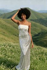 Sexy Elegant Sequin Strapless Fitted Slit Backless Evening Dress