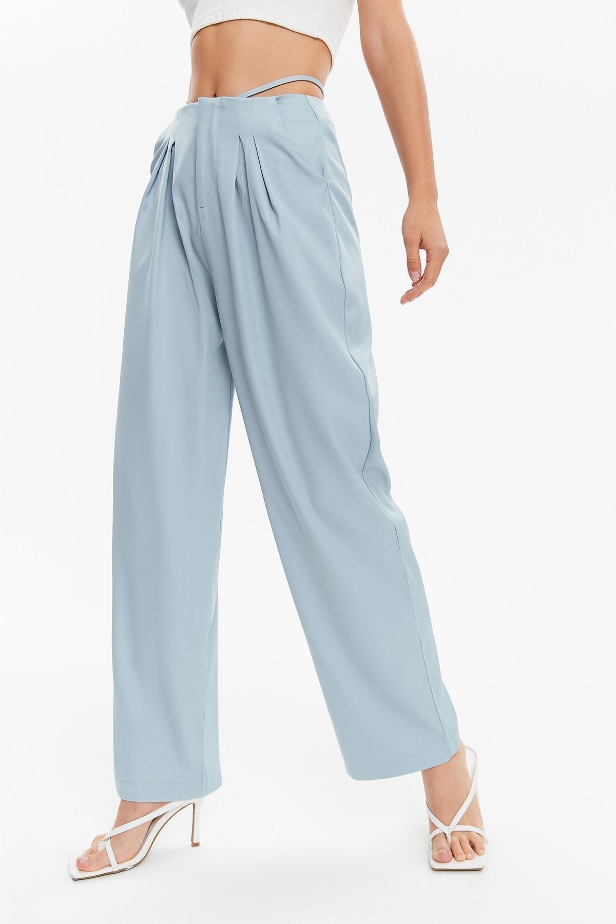 High Waist Tie Back Wide Leg Pants