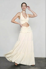 Hollow Out Patchwork Maxi Knit Set