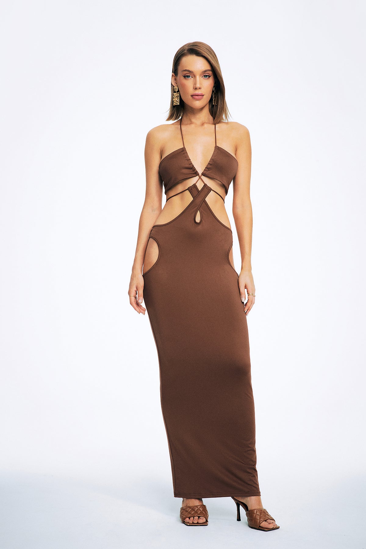 Cut Out Backless Solid Maxi Dress