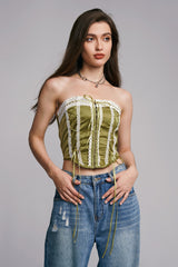 Off Shoulder Lace Up Curved Hem Corset Top