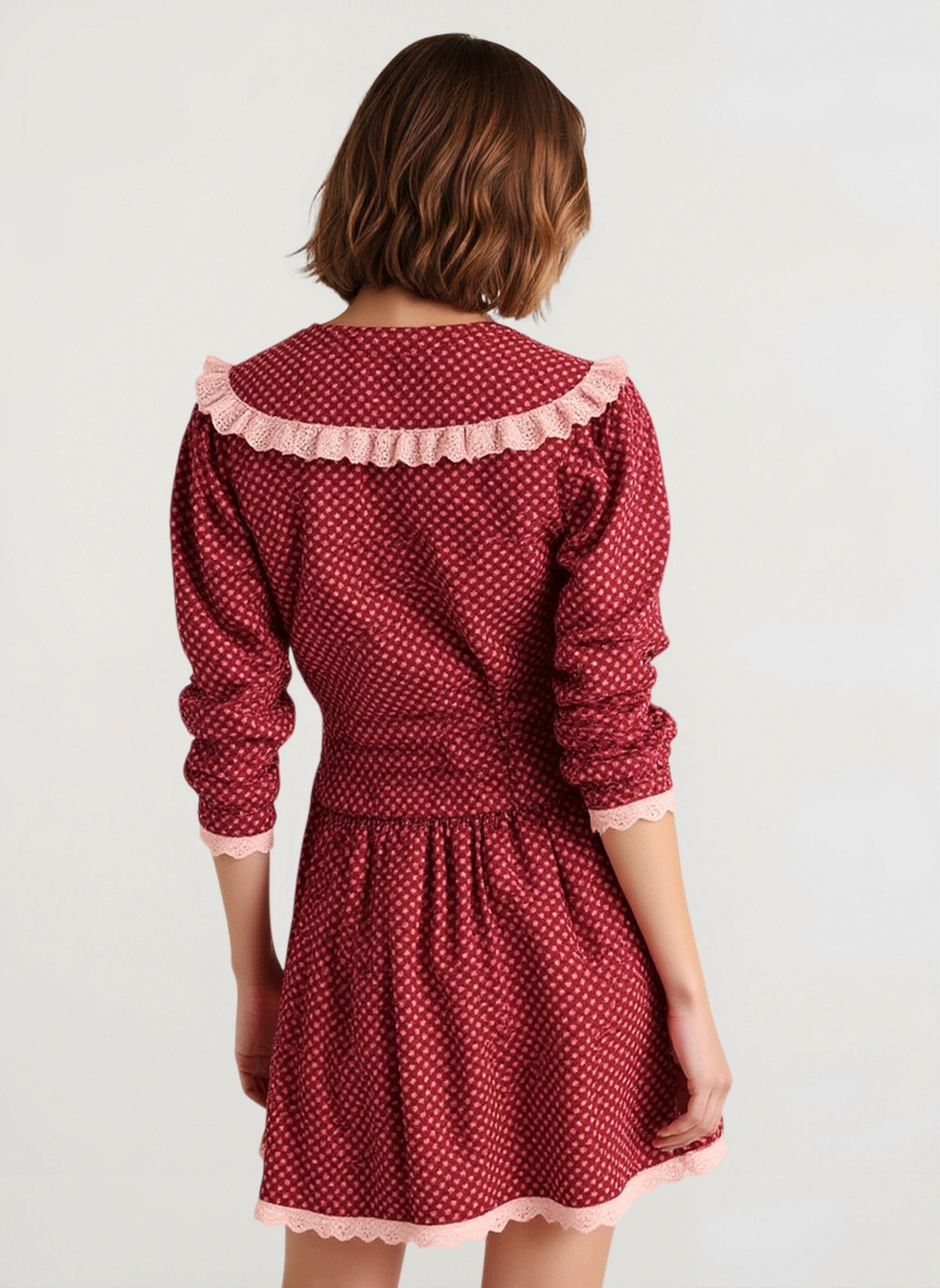 Vintage Polka Dot Peter Pan Collar Puff Sleeve Mini Dress