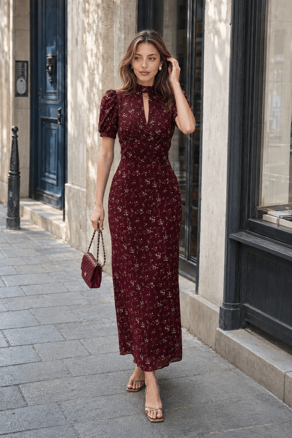 Elegant Floral Deep V Bodycon Maxi Dress