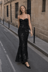 Strapless Floral Embroidered Maxi Dress