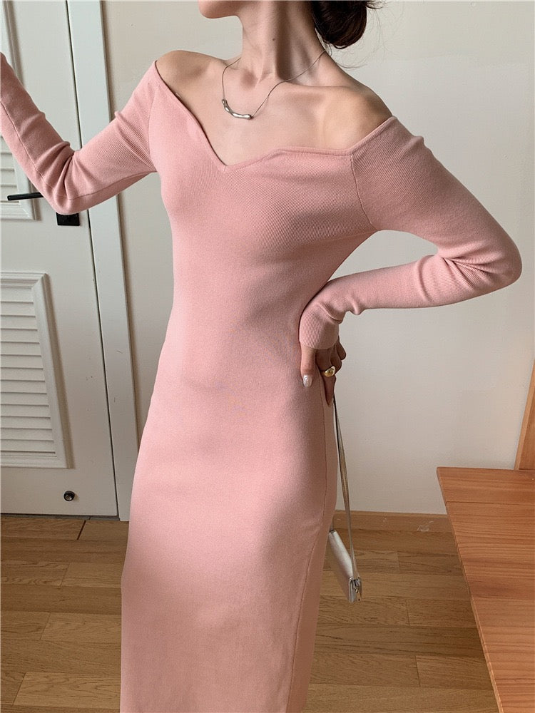 Ribbed Modal Long Sleeve Maxi Dress in Black