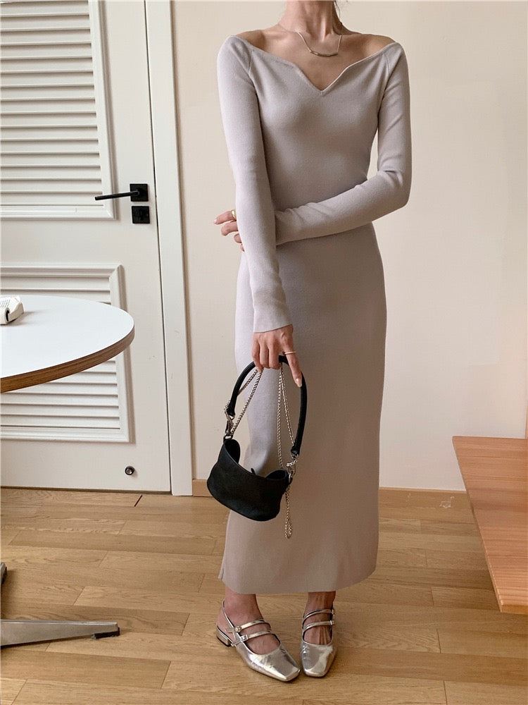 Ribbed Modal Long Sleeve Maxi Dress in Black