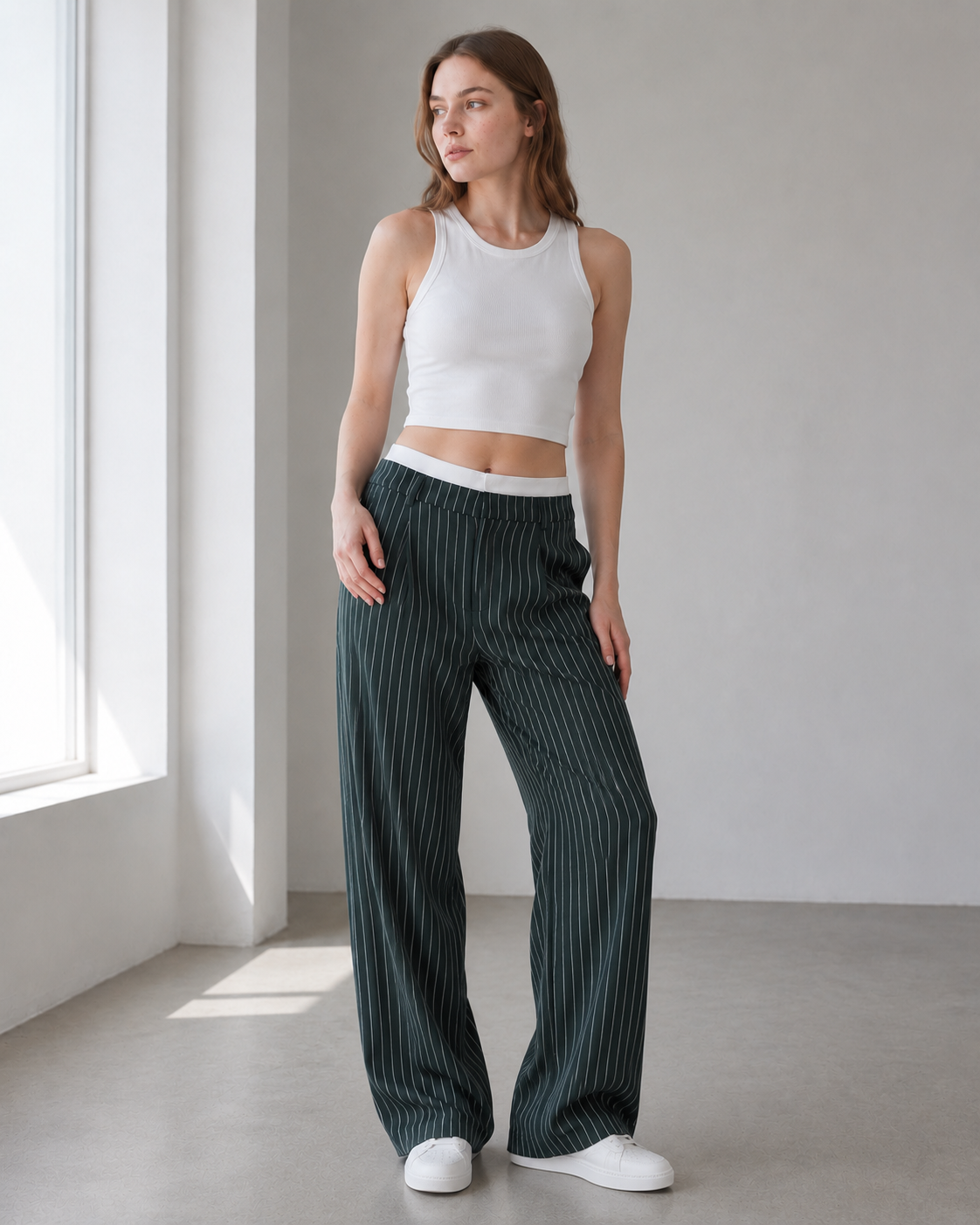 High Waist Patchwork Drapey Straight Leg Pants