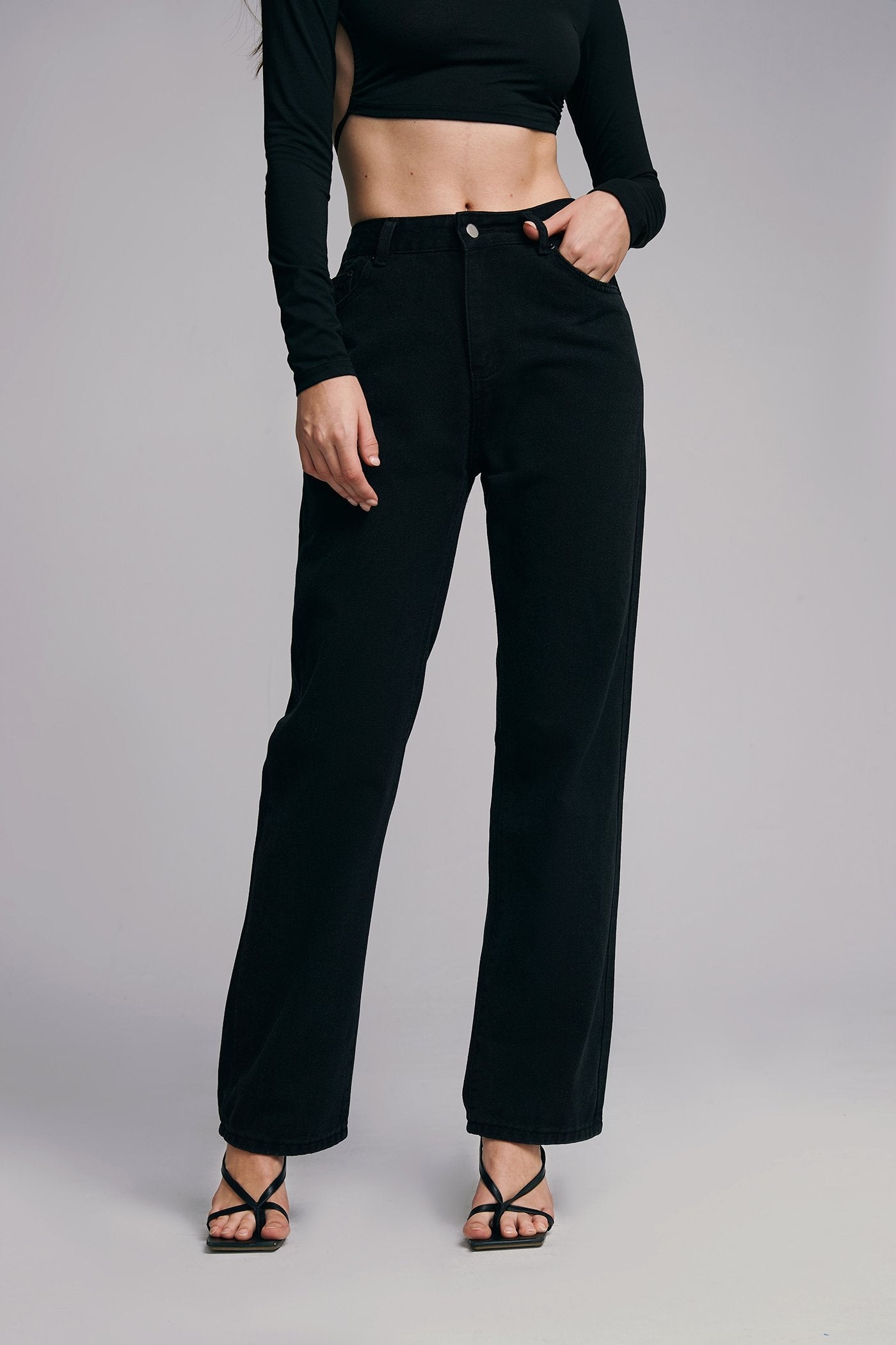 High Waist Dual Pocket Straight Pants