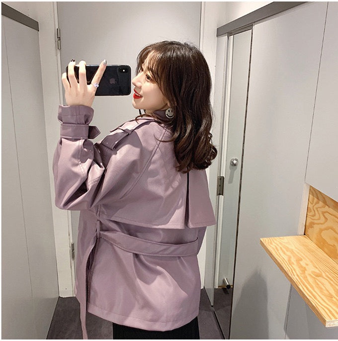 Stand Collar Belted PU Leather Quilted Jacket