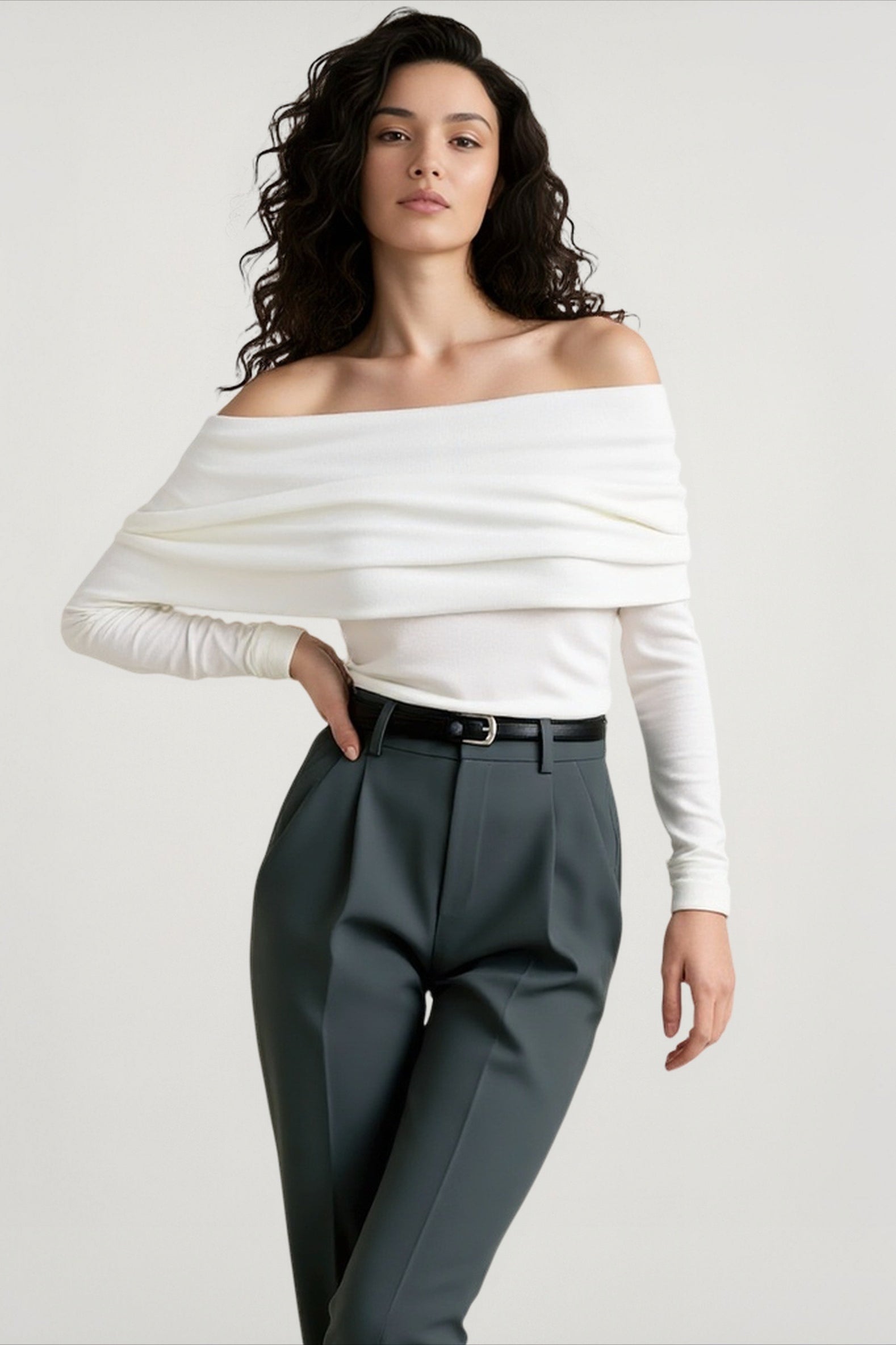 Off Shoulder Slim Knit Sweater