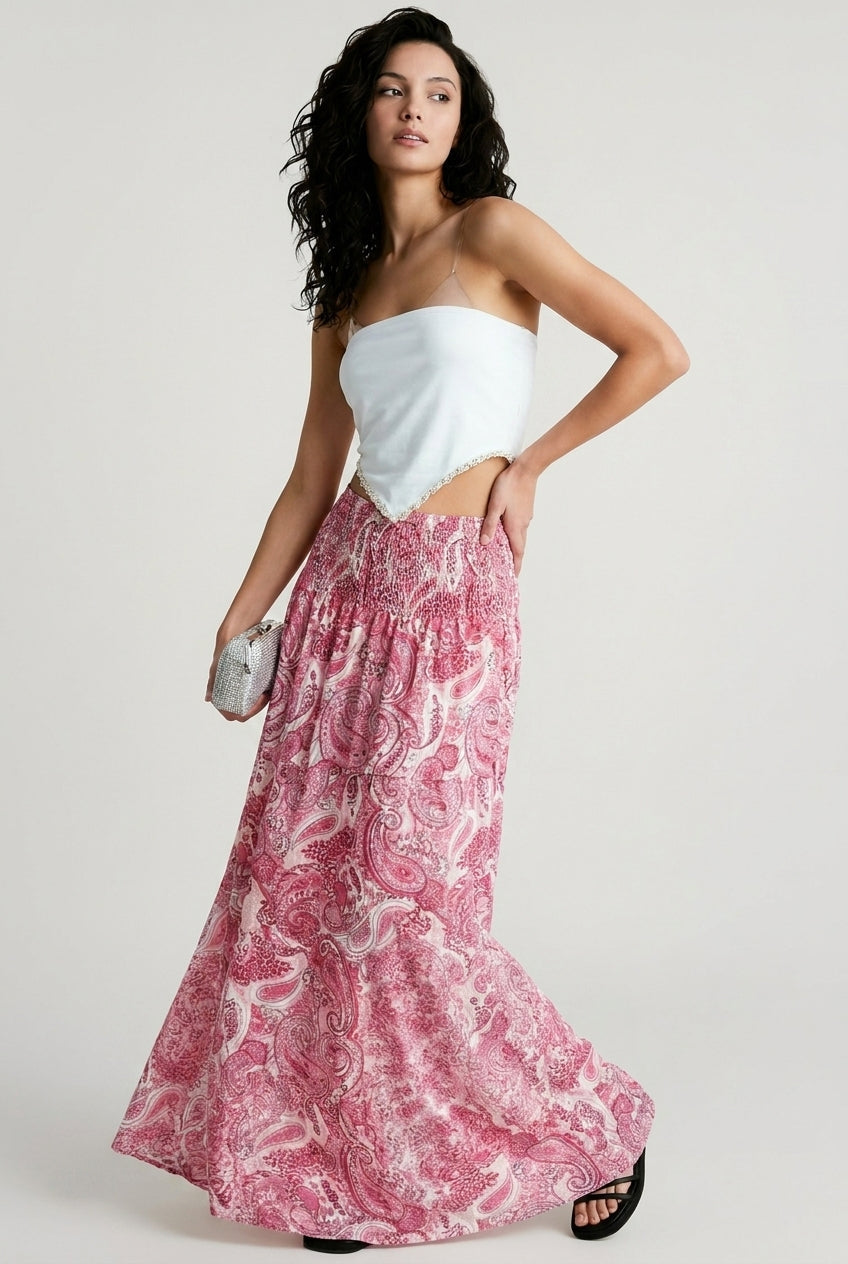 Elastic Waist Flowy Vacation Skirt