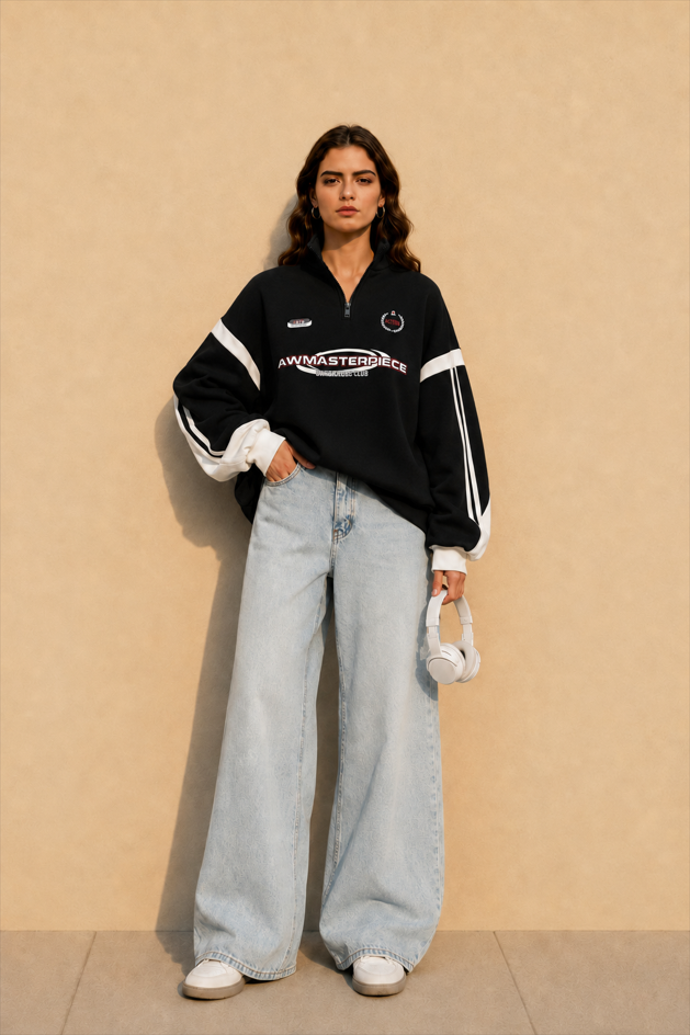 Half-Zip Stand Collar Letter Print Hoodie