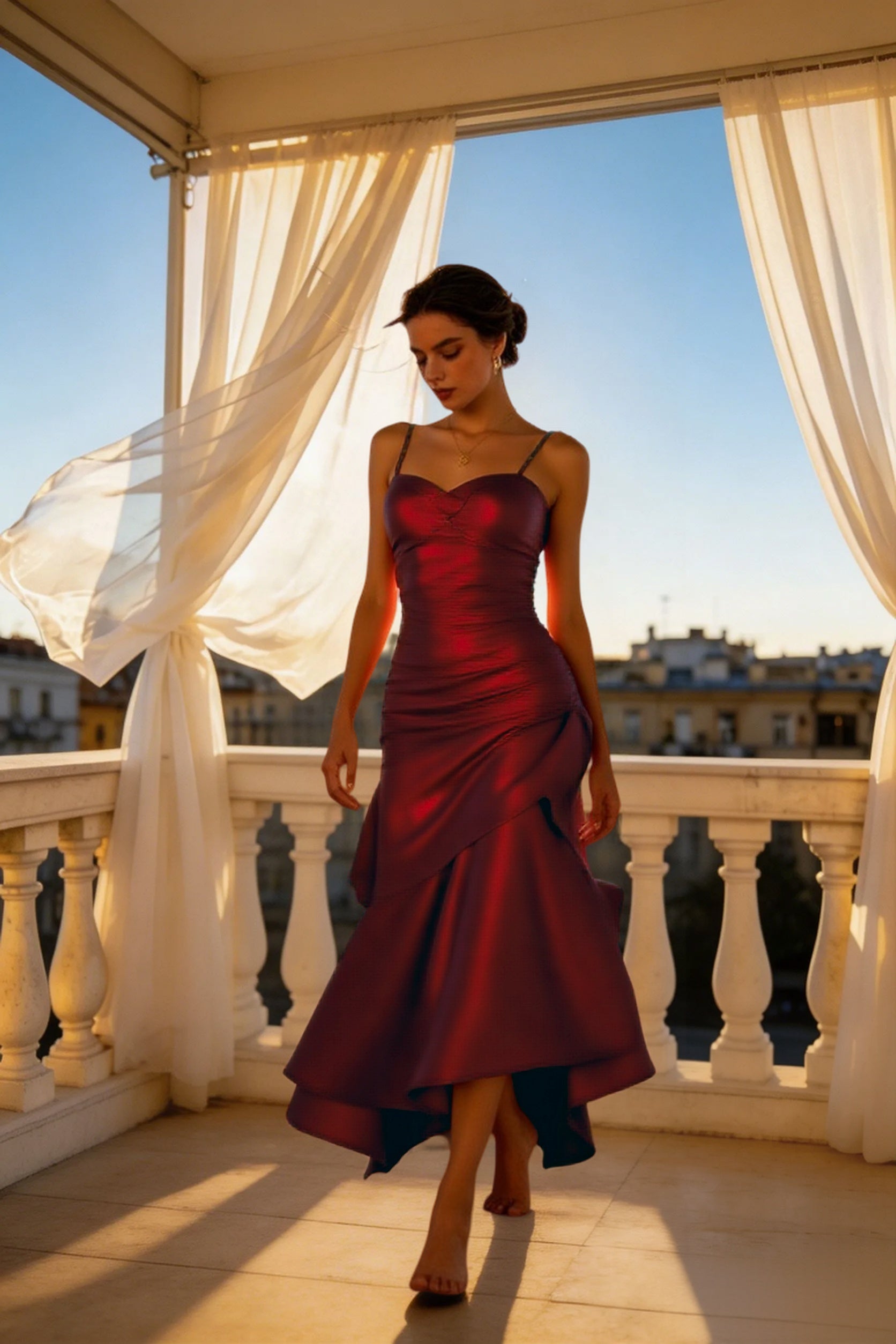 Satin Ruffle Trim Party Dress
