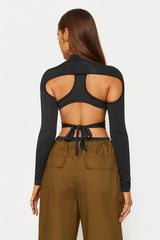 Cut Out Cross Over Tie Back Long Sleeve Bodysuit