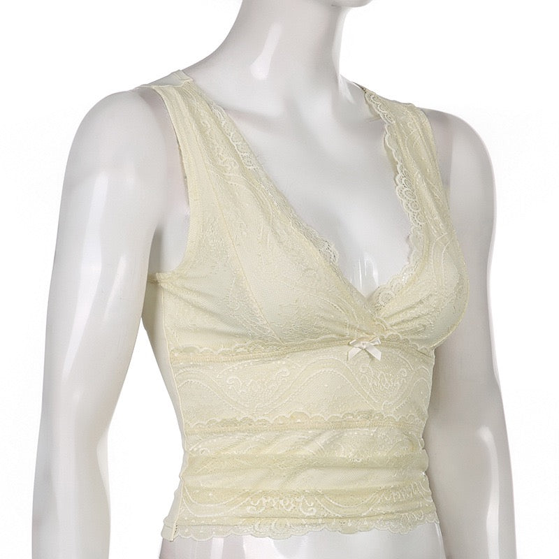 V-Neck Lace Tank Top